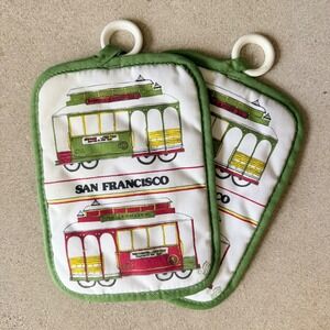 Vintage San Francisco Potholders Set‎ Cable Car Souvenir Kitchen Hot Pads 2 pack